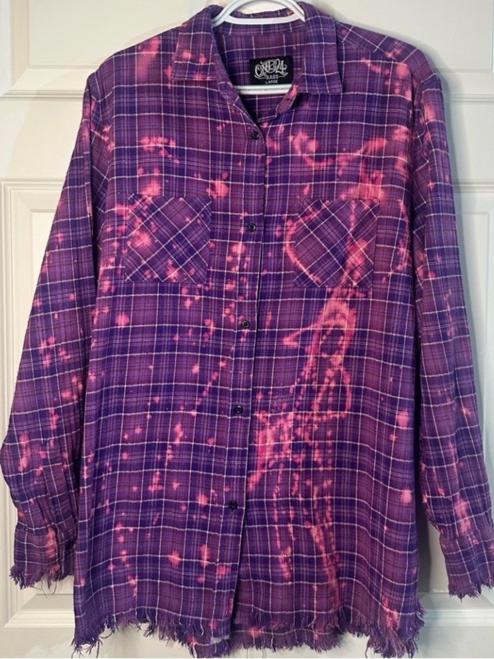 Purple Plaid Button-Front Flannel Shirt - Pink Accent